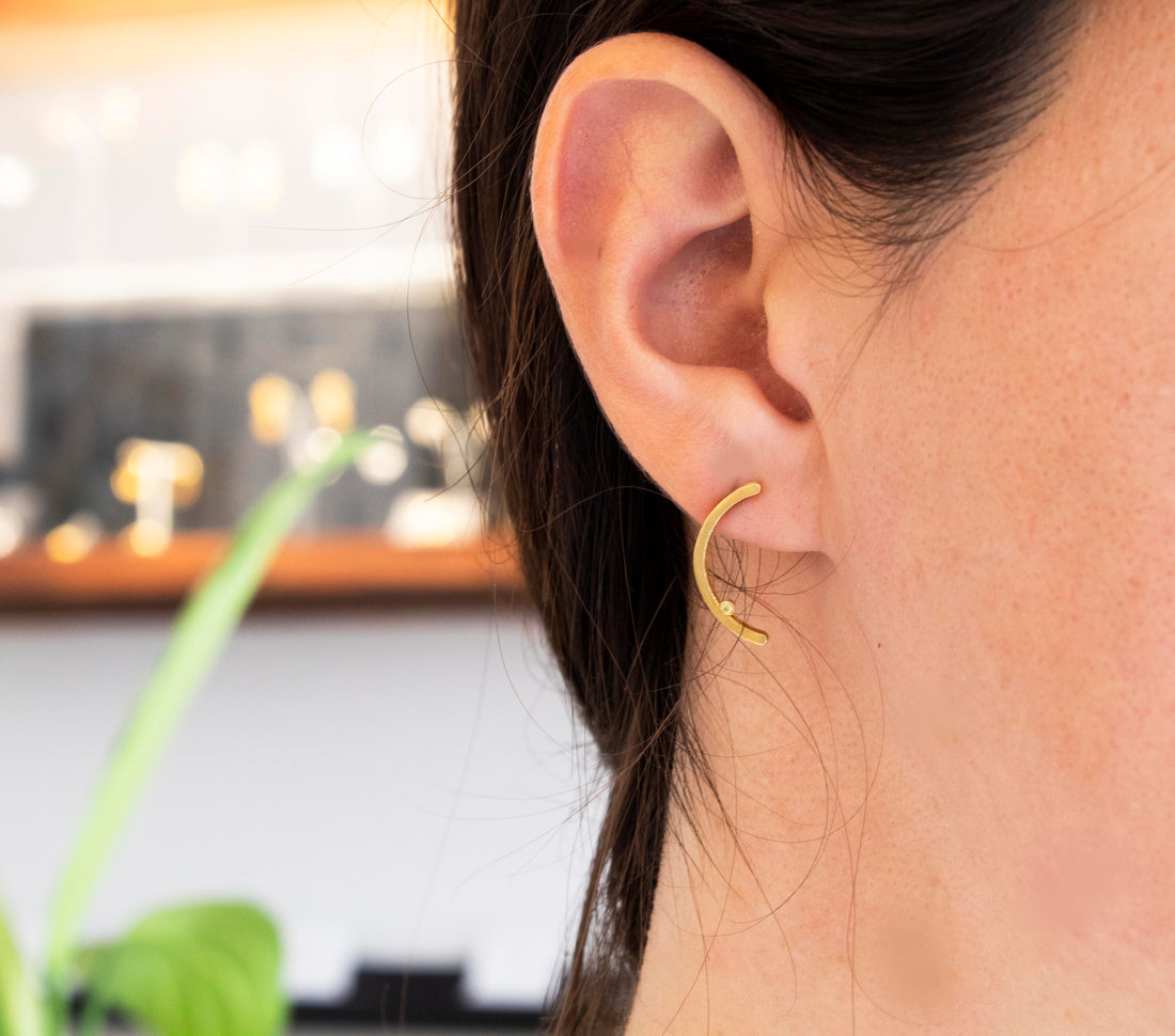 Simplicity Half Moon Zircon Stud Earrings