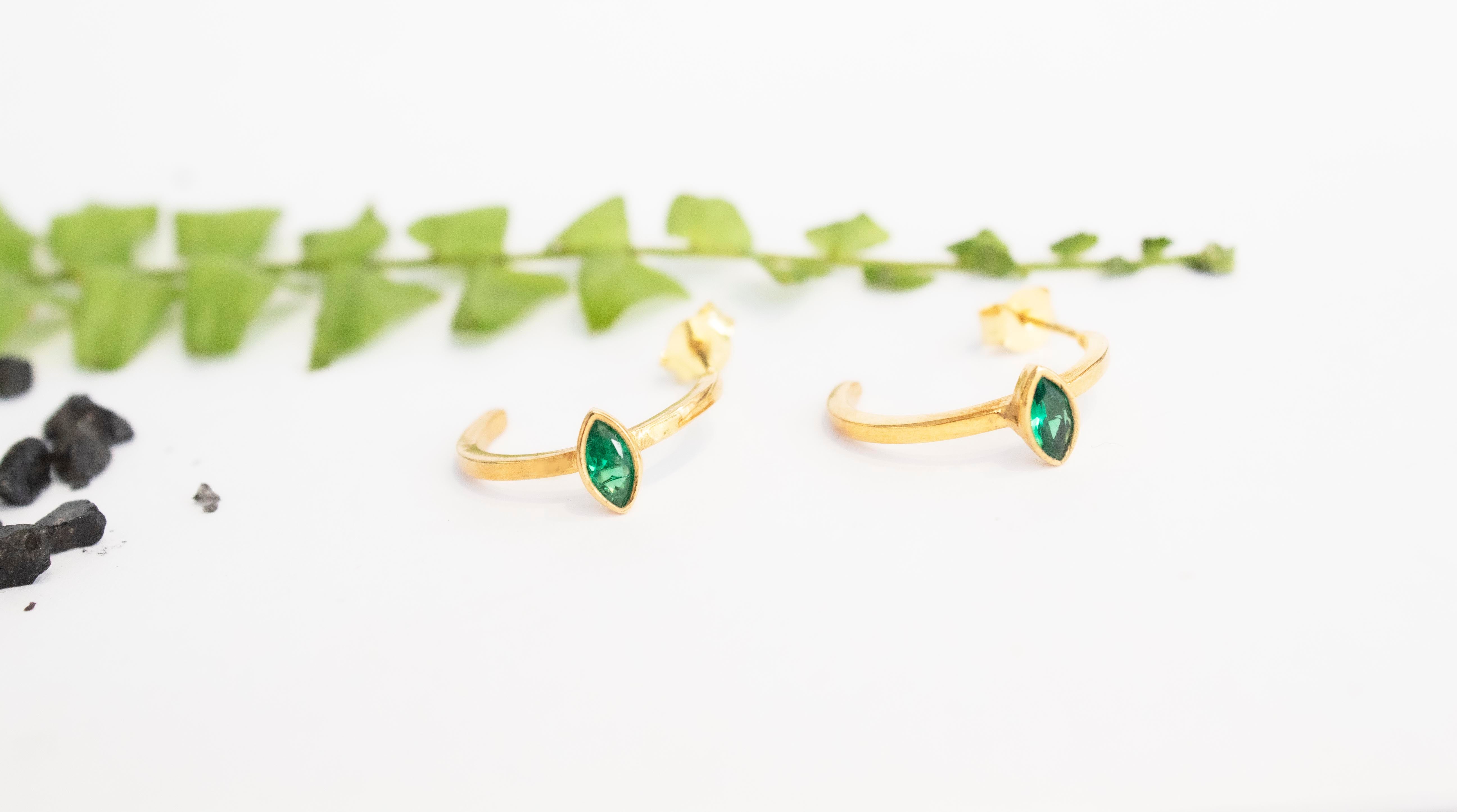 Marquise Green Hoops Earrings