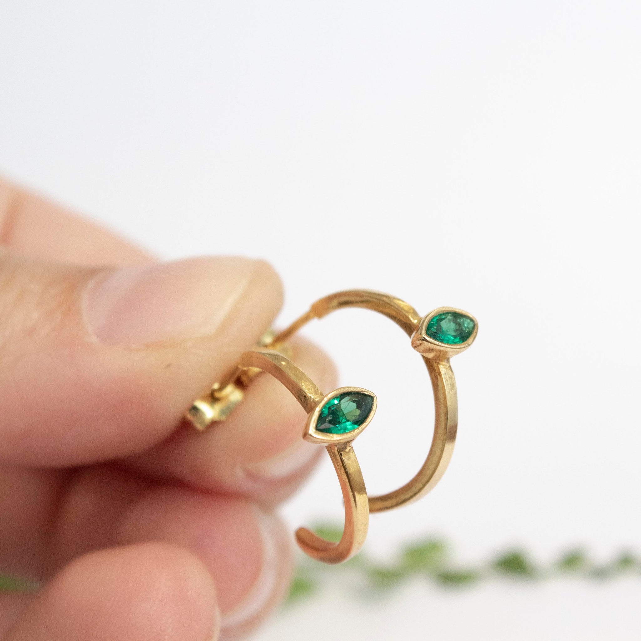 Marquise Green Hoops Earrings