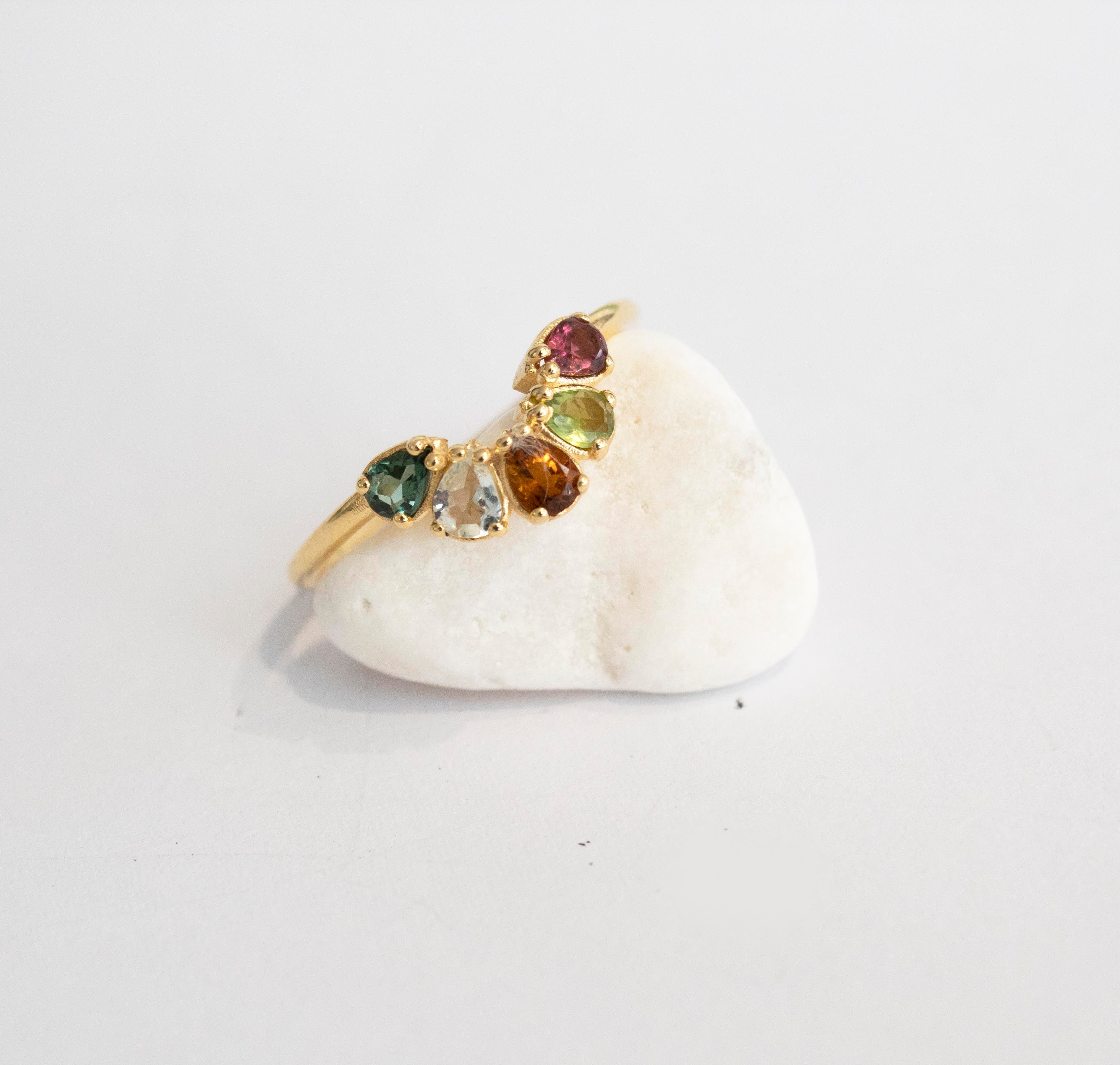 Rainbow Tourmaline  Ring 9 karats Gold