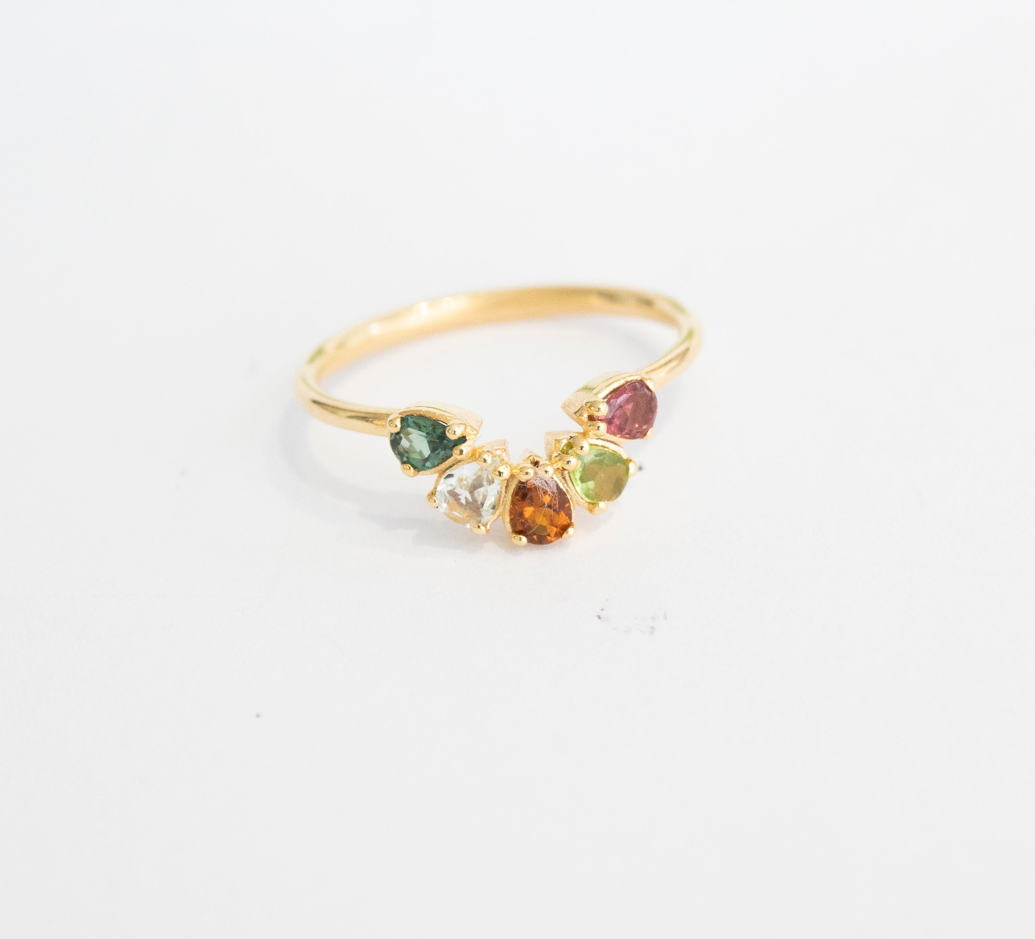 Rainbow Tourmaline  Ring 9 karats Gold