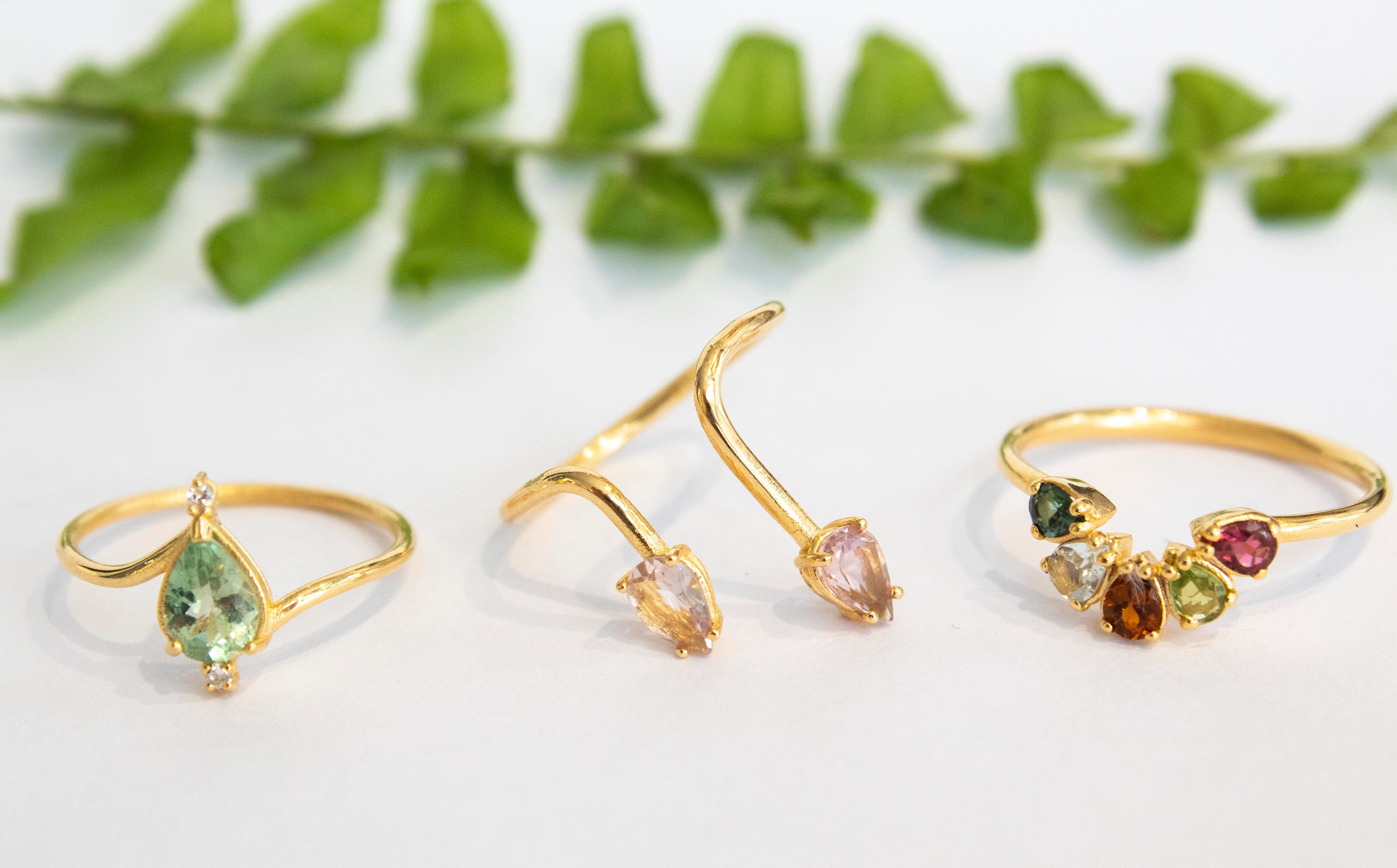 Drops Dusty Pink Tourmalines Open Ring 9 karats Gold