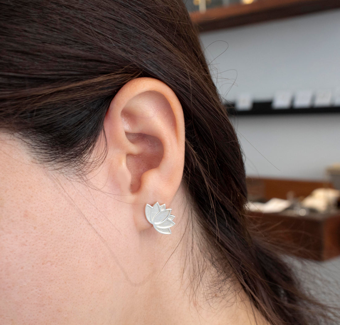 Lotus Flower In Bloom Small Stud Earrings
