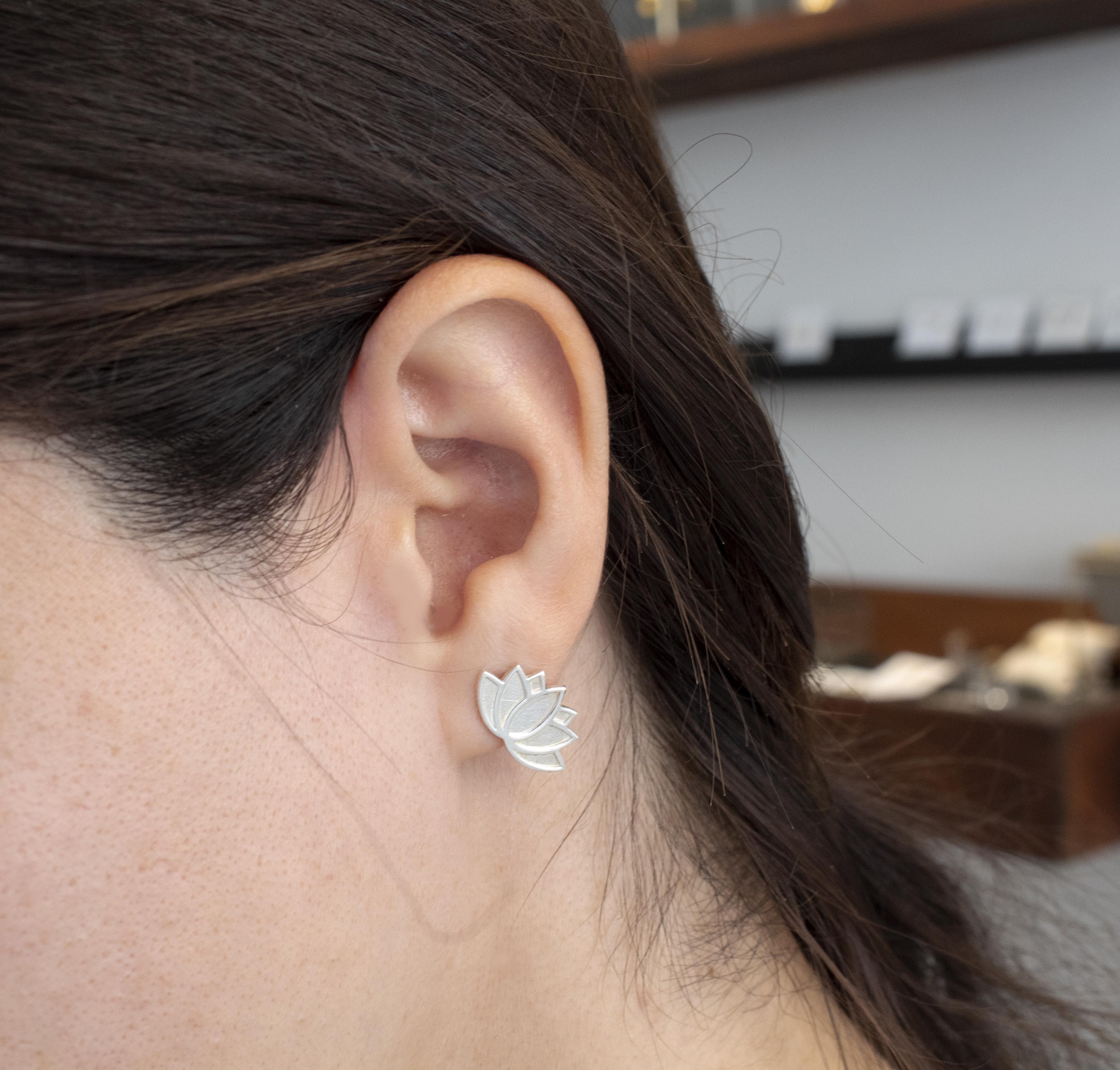 Lotus Flower In Bloom Small Stud Earrings