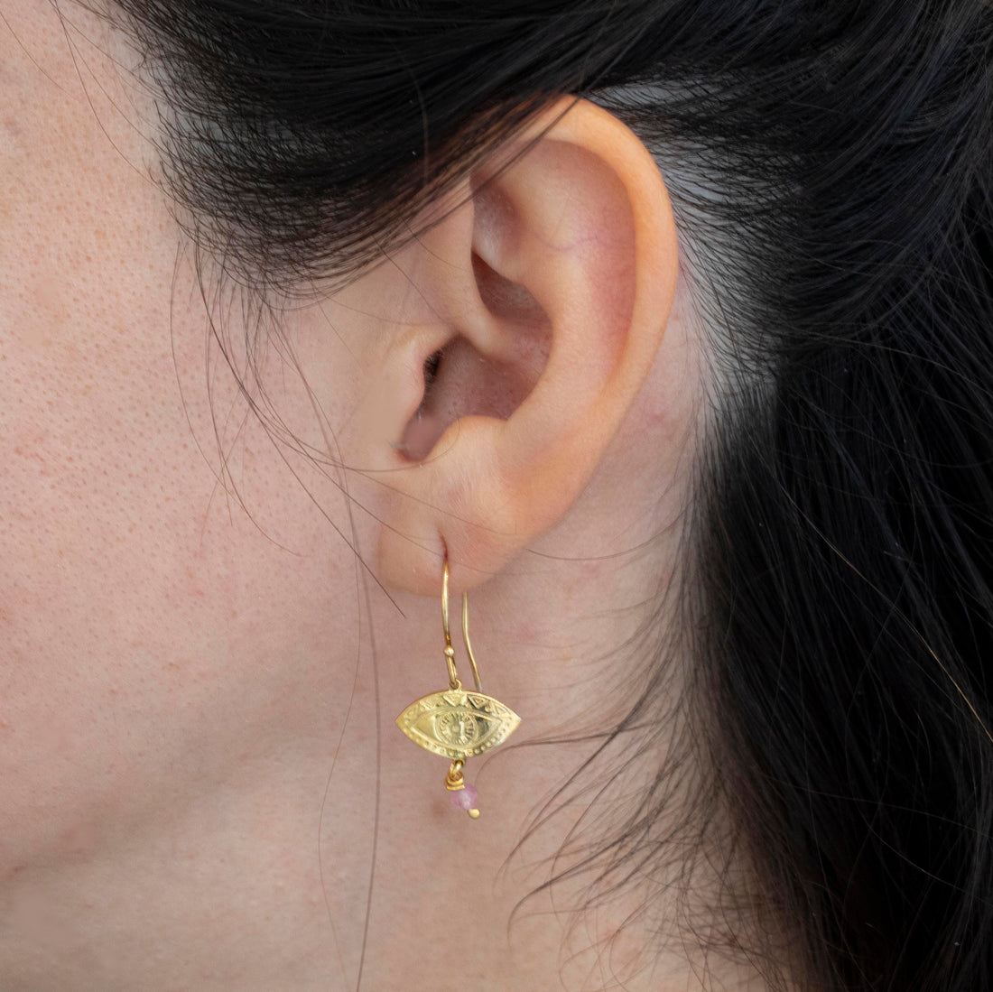 Fylaxto Evil Eye Gold-plated Bangle Earrings with Turquoise Stone