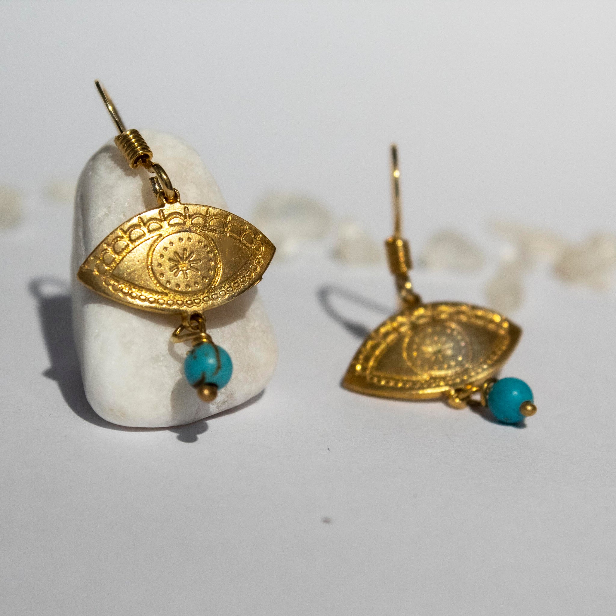 Fylaxto Evil Eye Gold-plated Bangle Earrings with Turquoise Stone