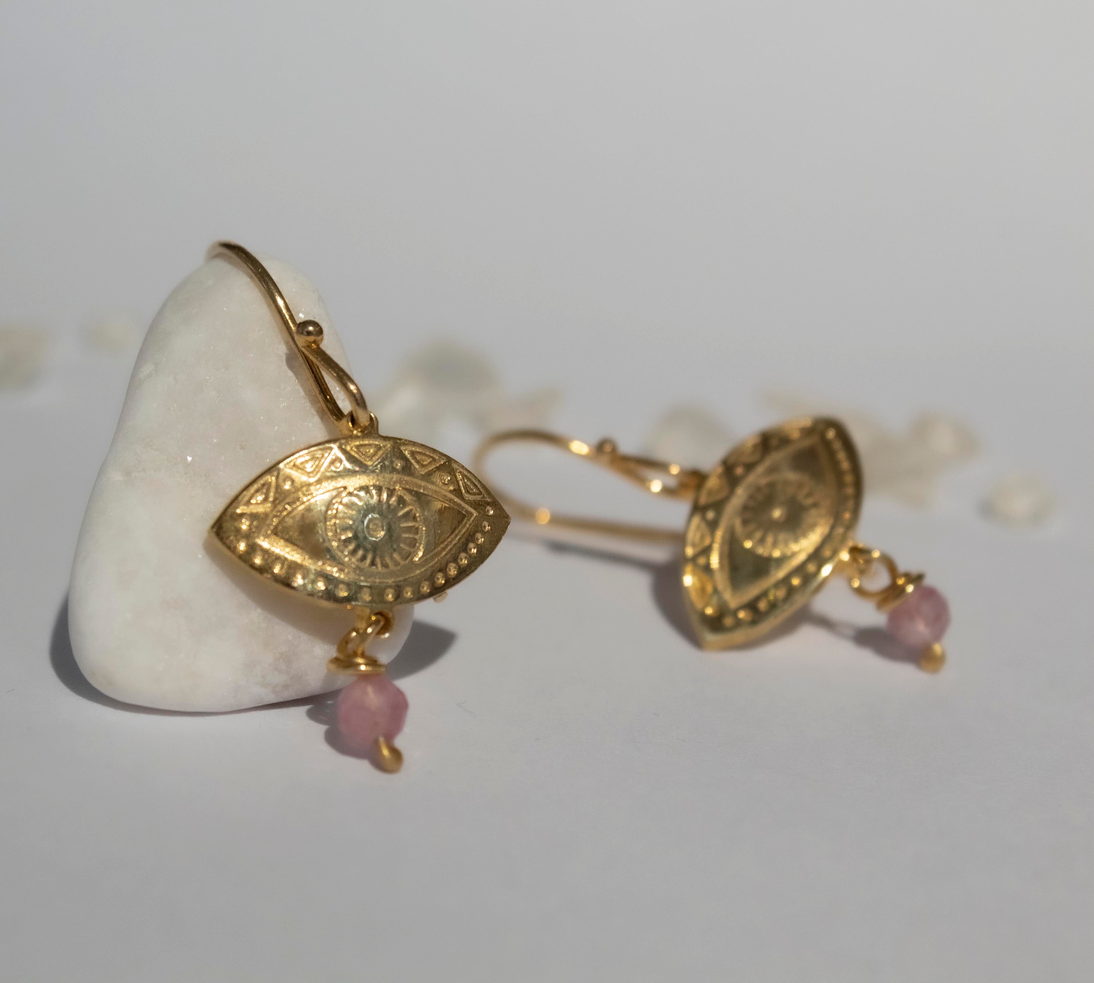 Fylaxto Evil Eye Gold-plated Bangle Earrings with Turquoise Stone