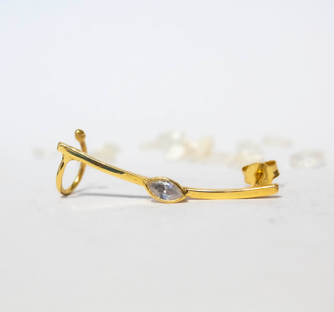 Marquise Ear Cuff  White Zircon Stud Earring
