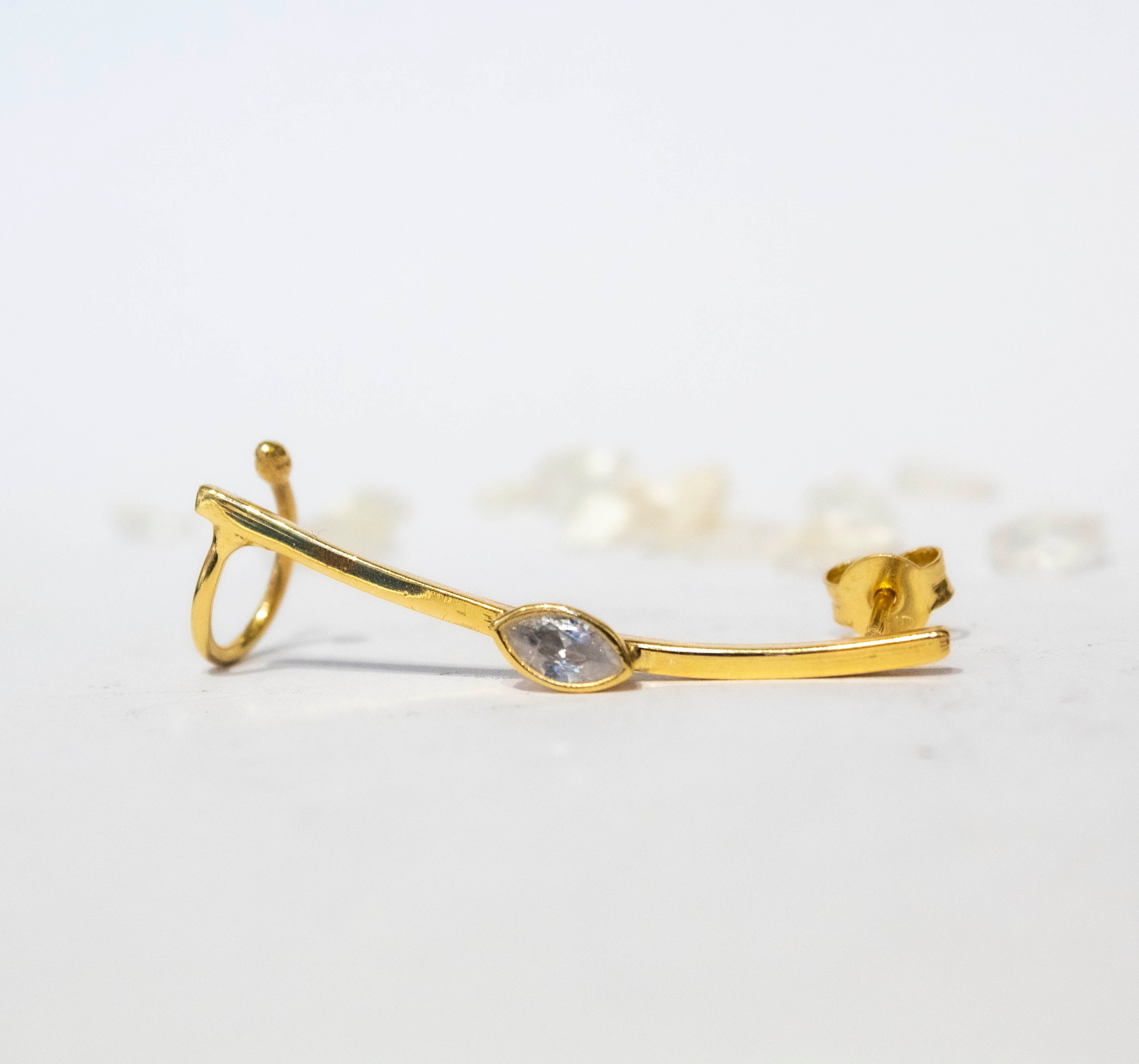 Marquise Ear Cuff  White Zircon Stud Earring