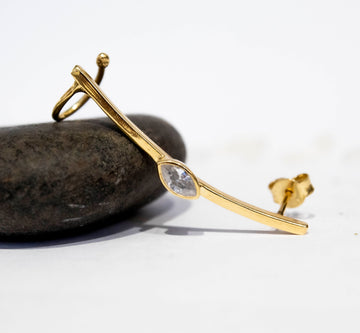 Marquise Ear Cuff  White Zircon Stud Earring