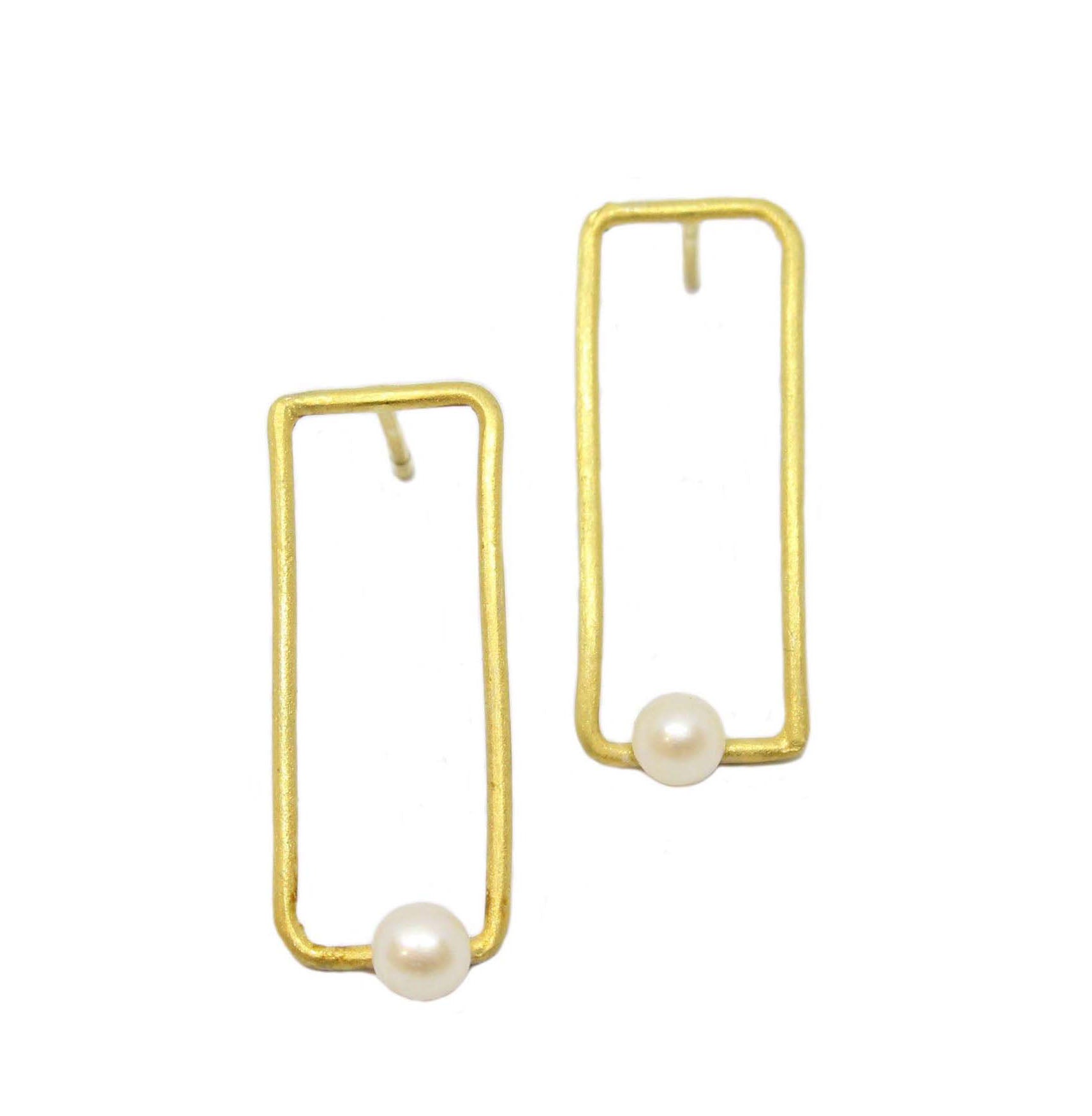 Simplicity Rectangles with Pearls Gold-Plated Earrings