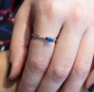 Simplicity Baguette Blue Zircon Adjustable Ring