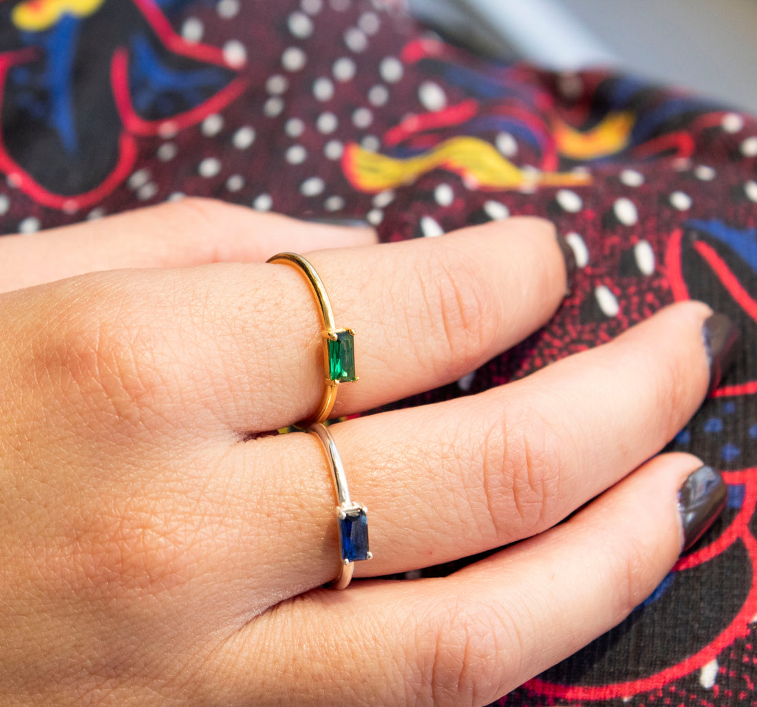 Simplicity Baguette Green Zircon Adjustable Ring