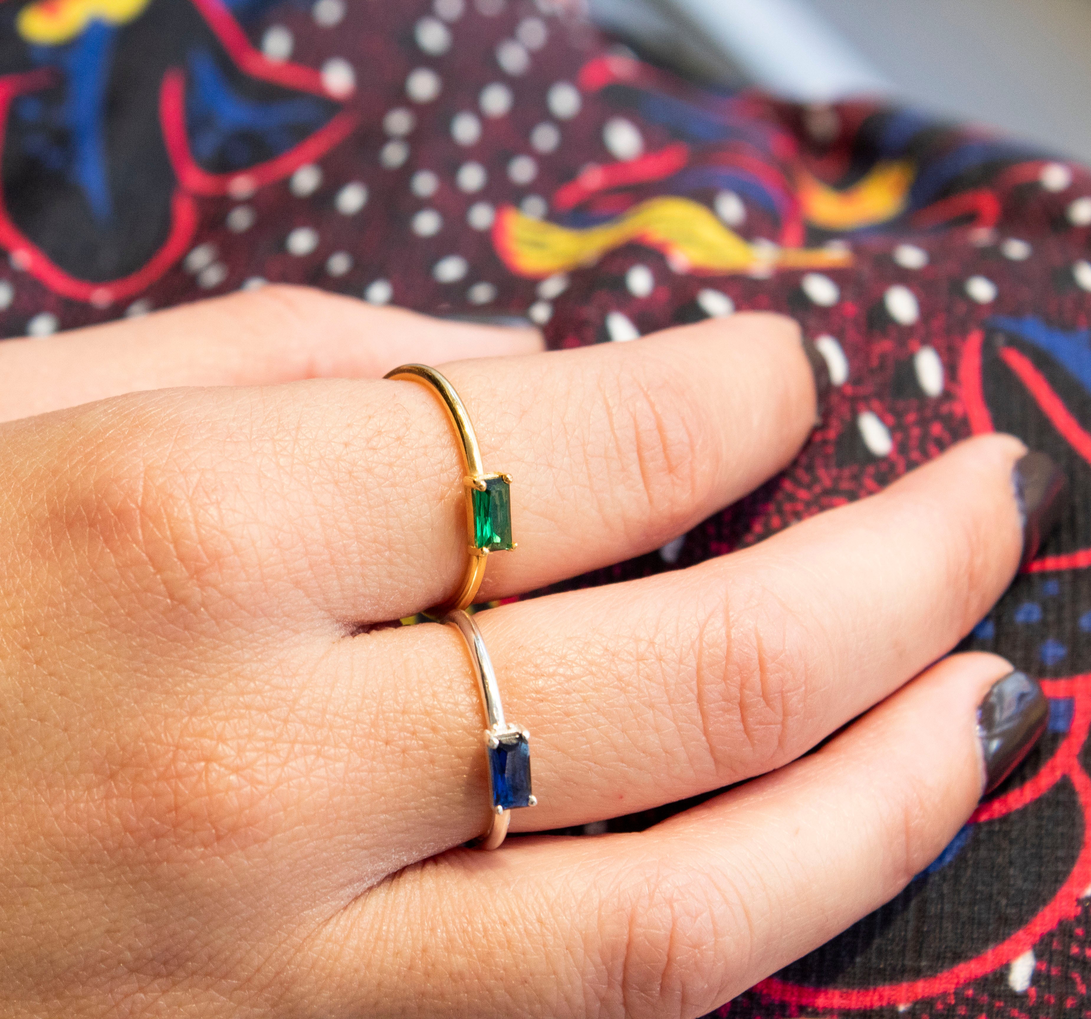 Simplicity Baguette Green Zircon Adjustable Ring