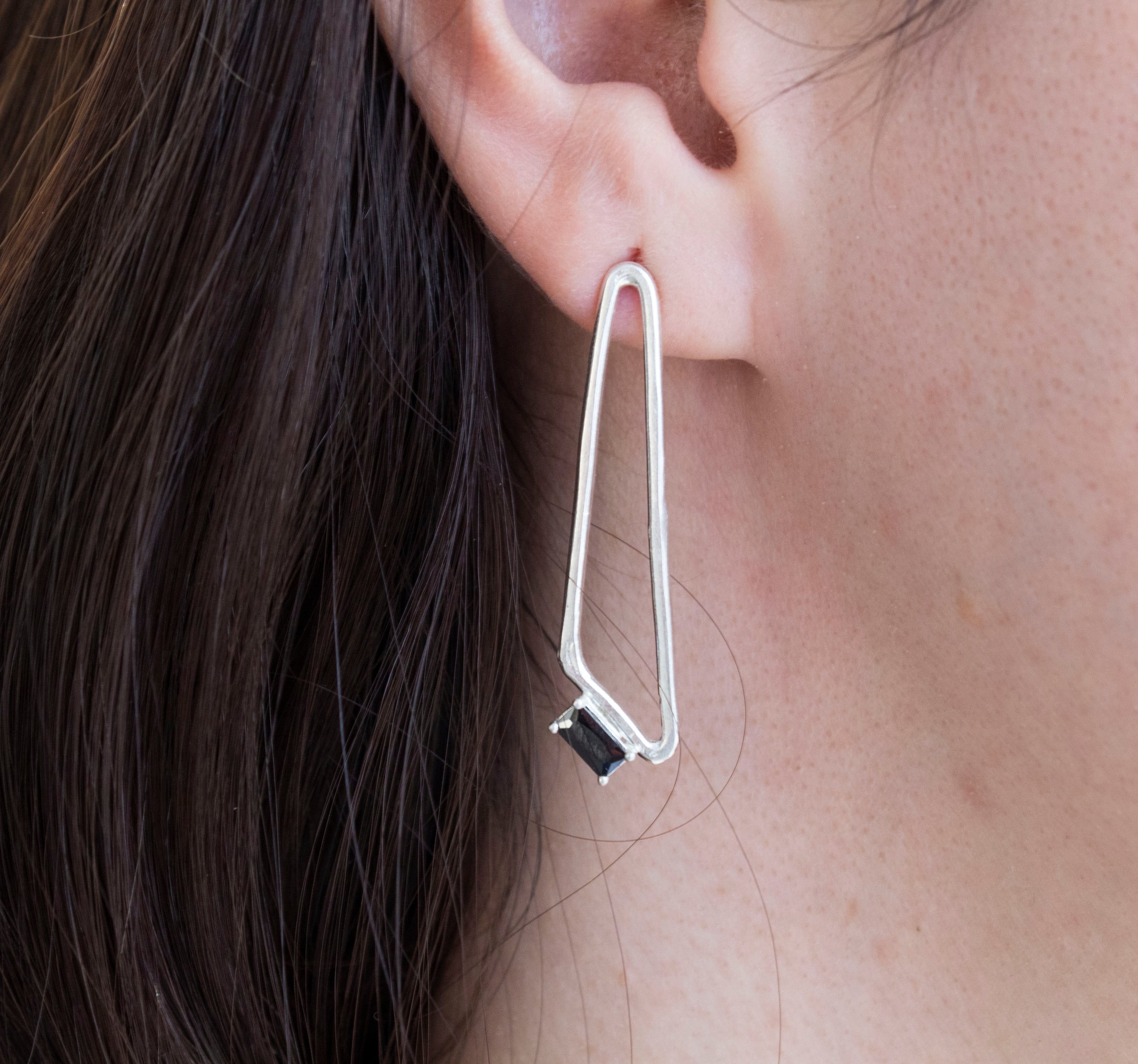 Simplicity Baguette Black Zircon Triangle Stud Earrings