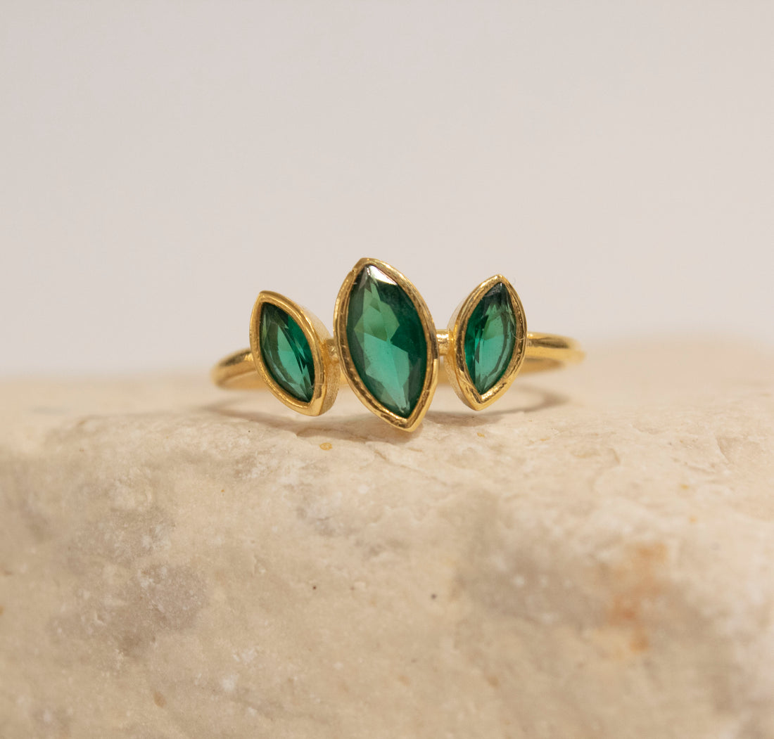 Marquise Triple  Green Zircon Ring