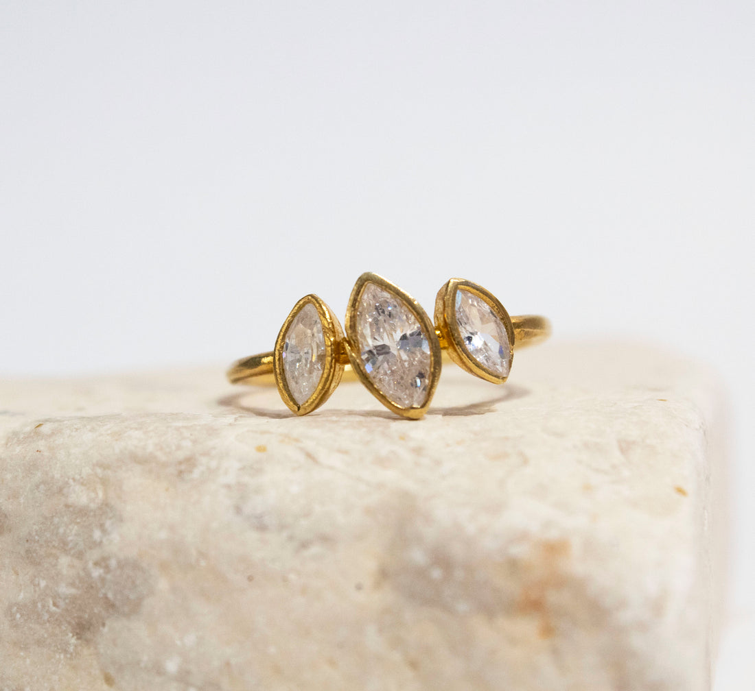Marquise Triple White Zircon Ring