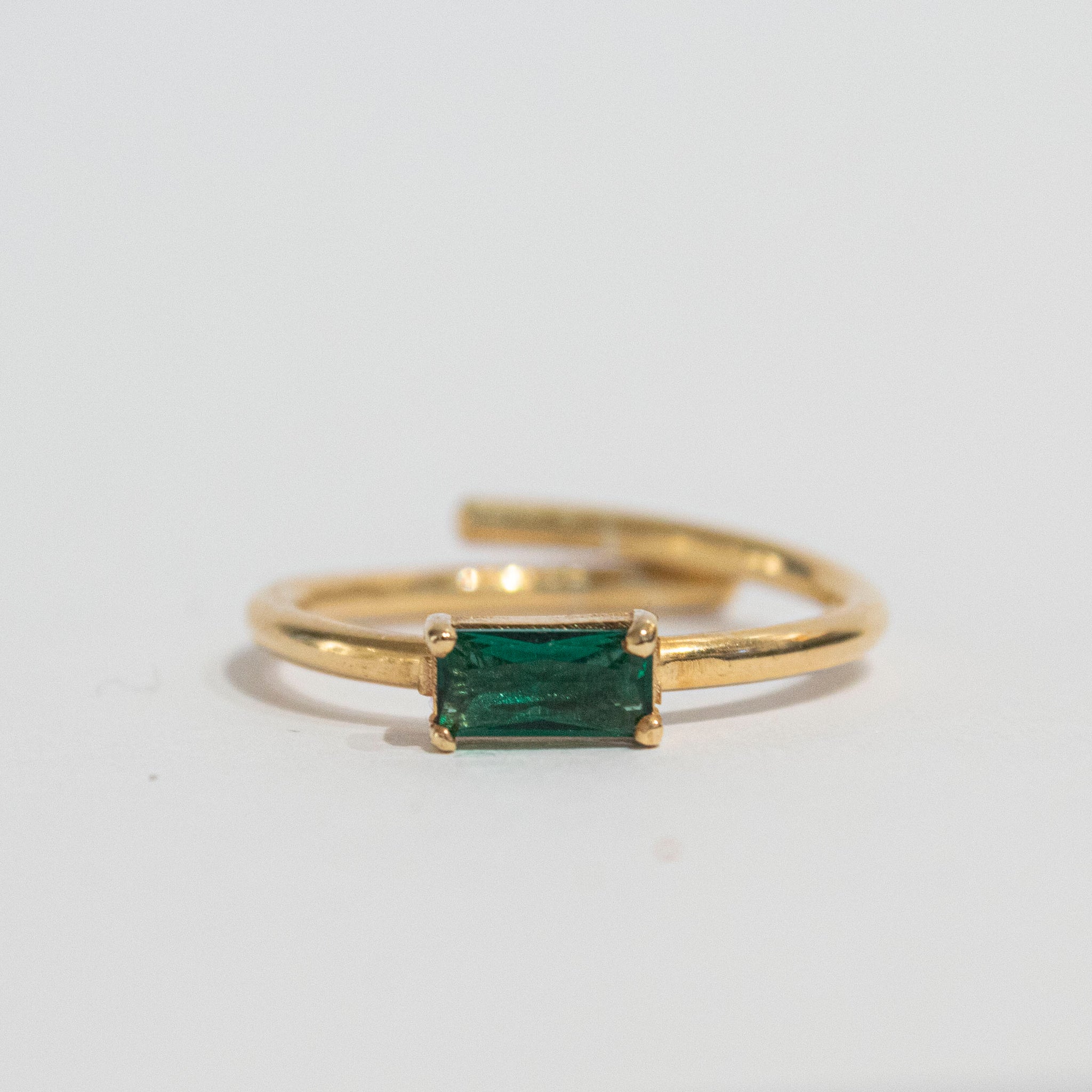 Simplicity Baguette Green Zircon Adjustable Ring