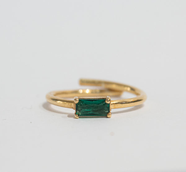 Simplicity Baguette Green Zircon Adjustable Ring
