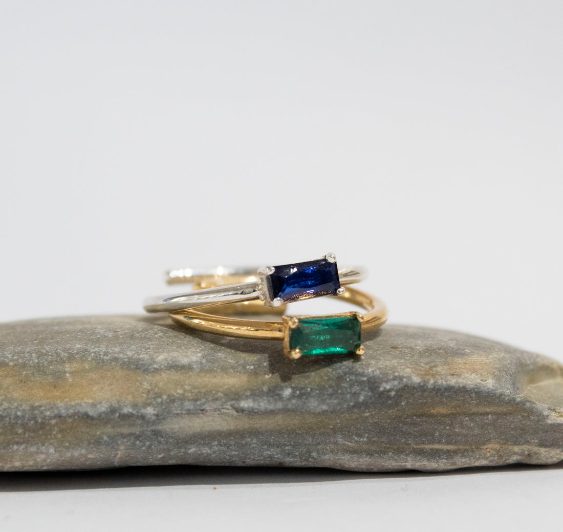 Simplicity Baguette Blue Zircon Adjustable Ring