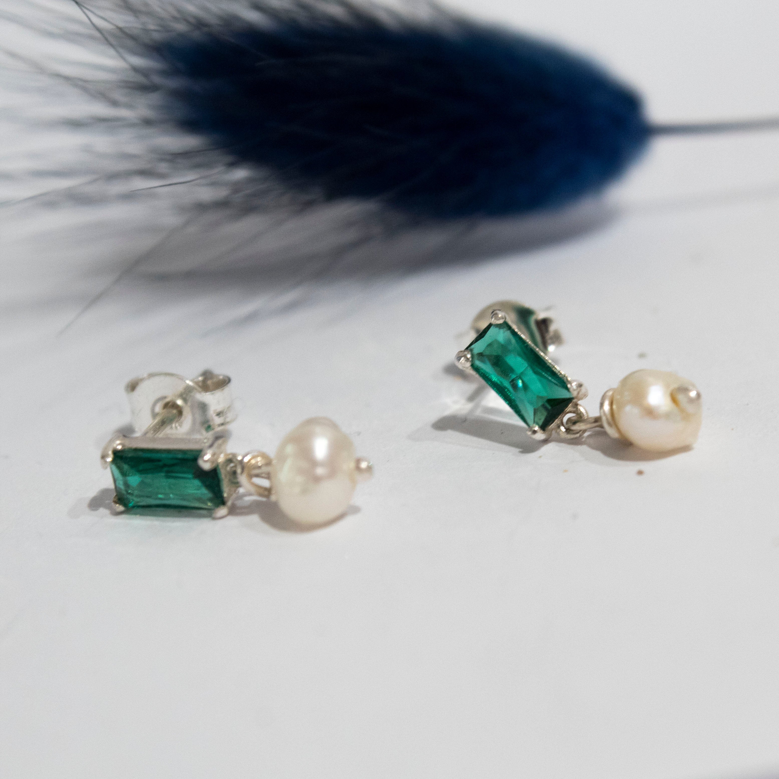 Simplicity Baguette Zircon Pearl Stud Earrings