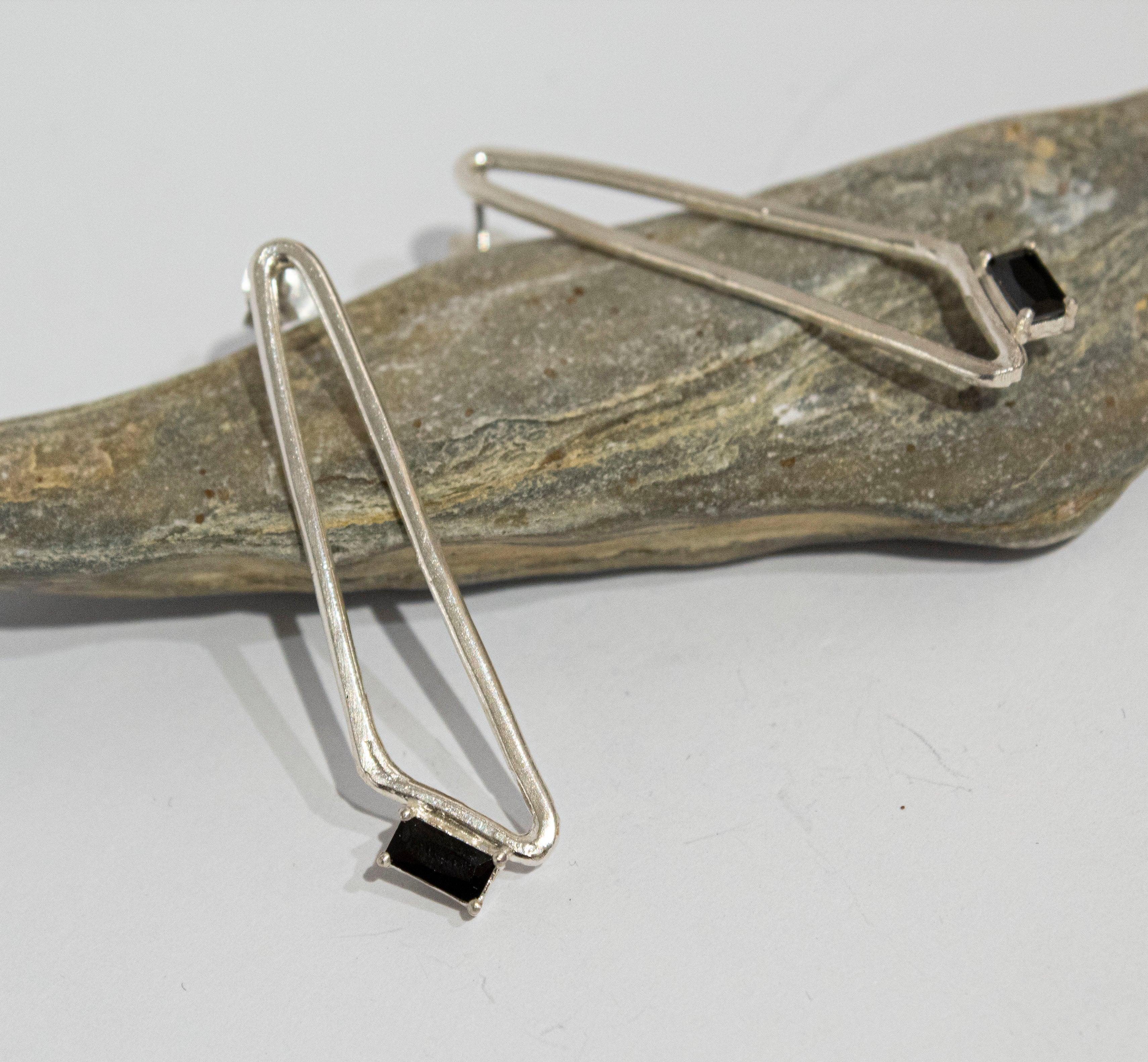 Simplicity Baguette Black Zircon Triangle Stud Earrings