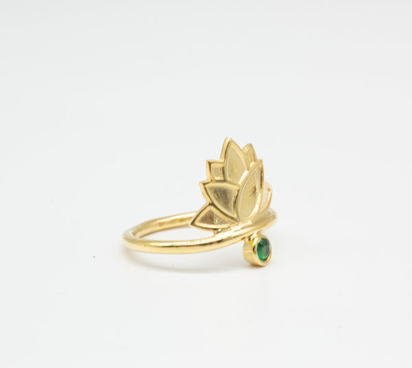 Lotus Small Flower Green Zircon Ring