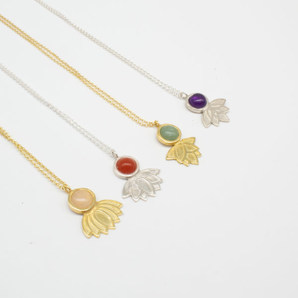 Lotus Small Flower Carneol Stone Necklace