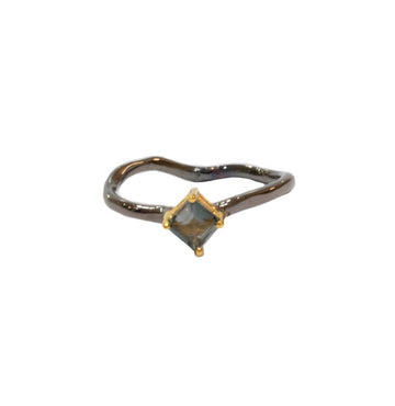 Solitaire Deep Blue Square Tourmaline Ring