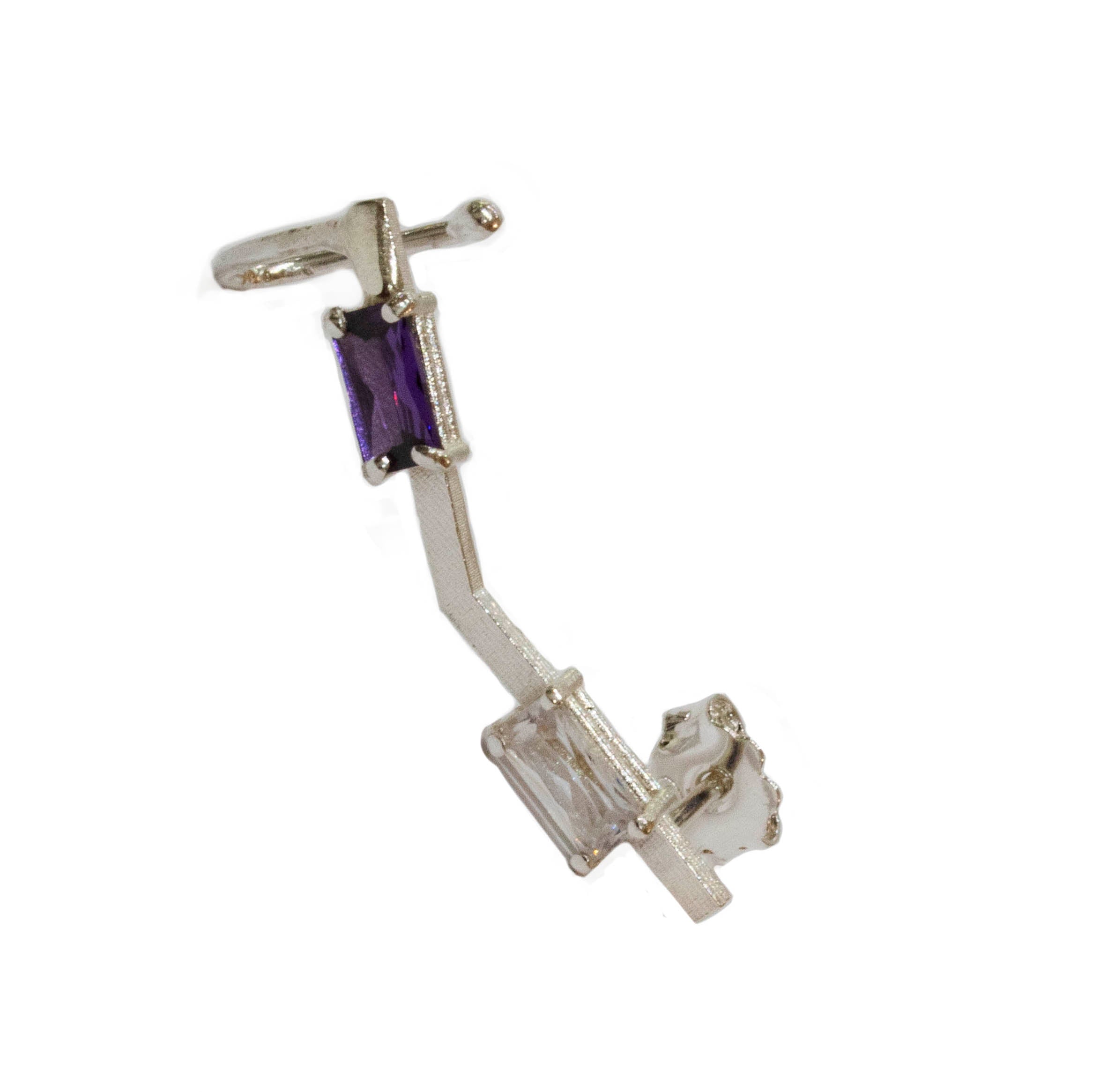Earcuff Violet and White Baguette Zircons
