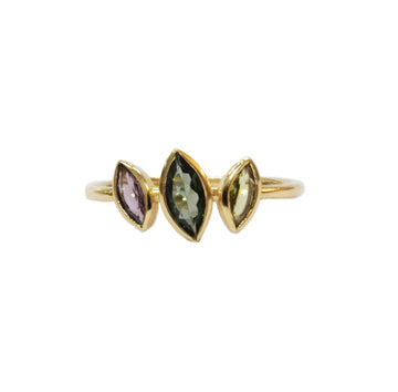 Triple Marquise Violet  Green Tourmaline Ring
