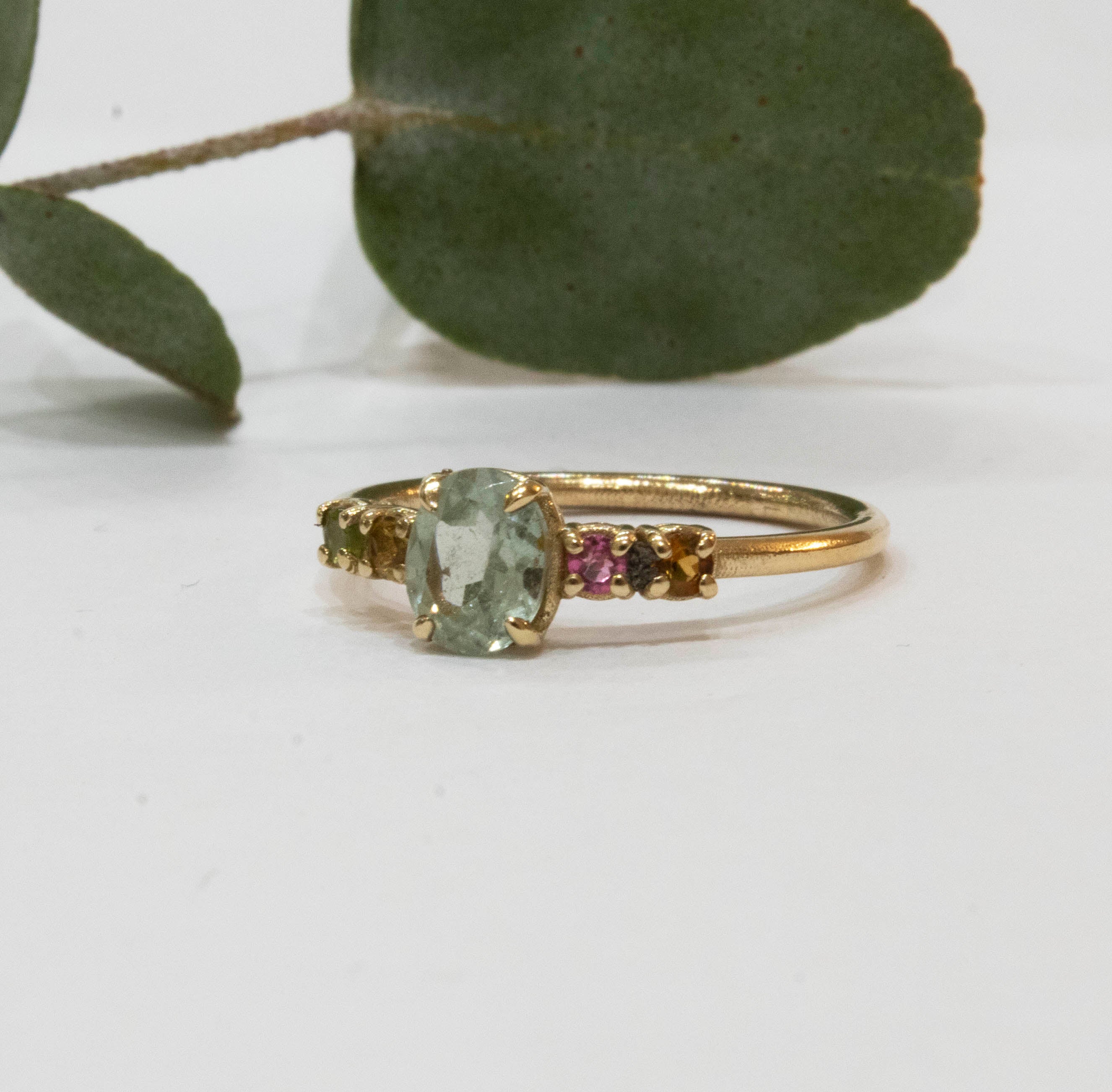 Oval Light Blue and Colored Tourmalines Ring