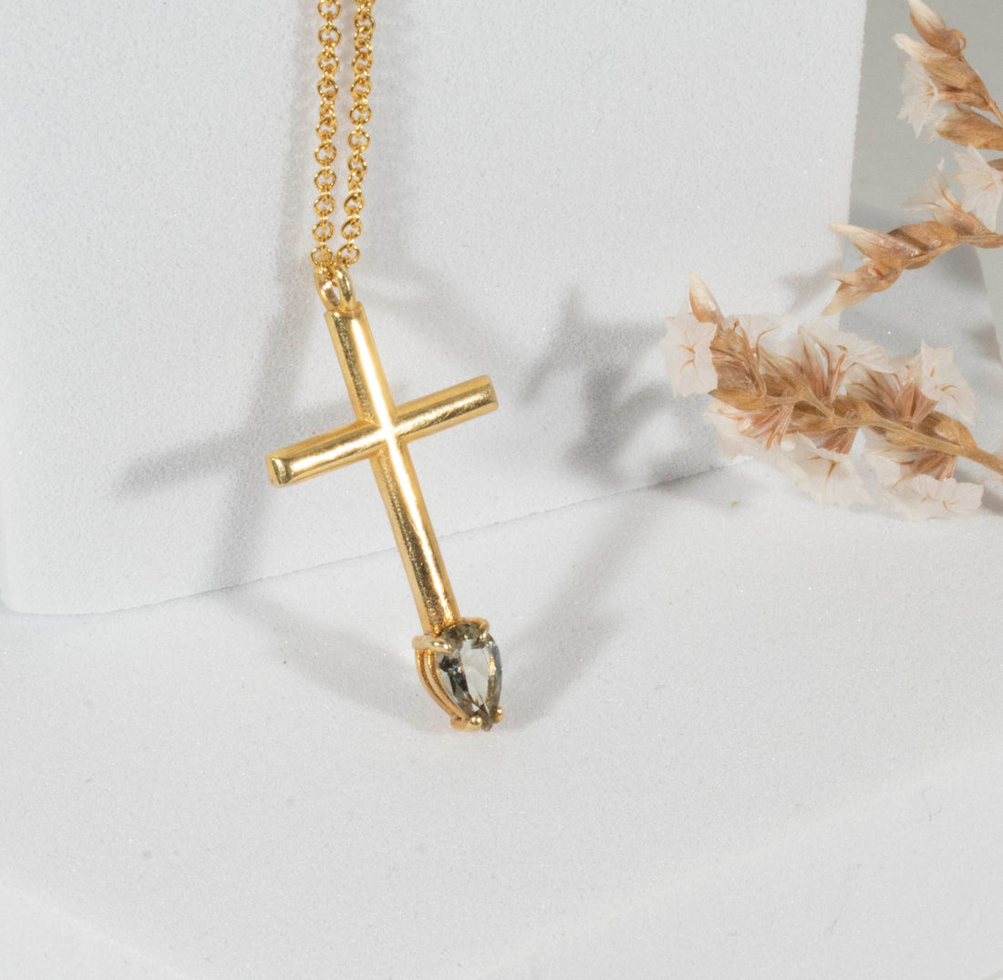 Baptism Cross with Pear Tourmaline