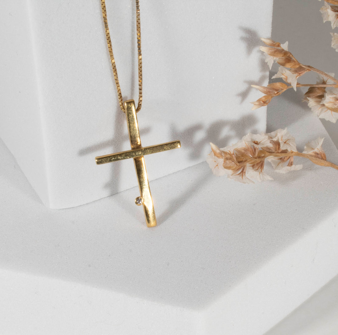 Baptism Cross Off-center Diamond