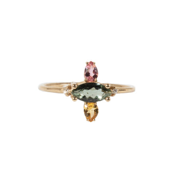 Colored Tourmalines and Diamonds Ring 9 karats Gold