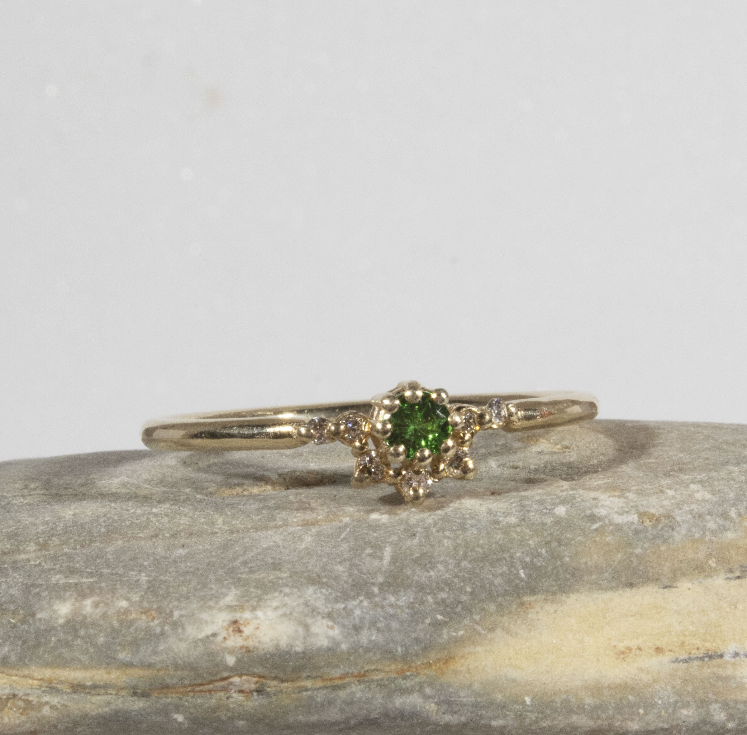 Tsavorite with Diamonds Solitaire Ring
