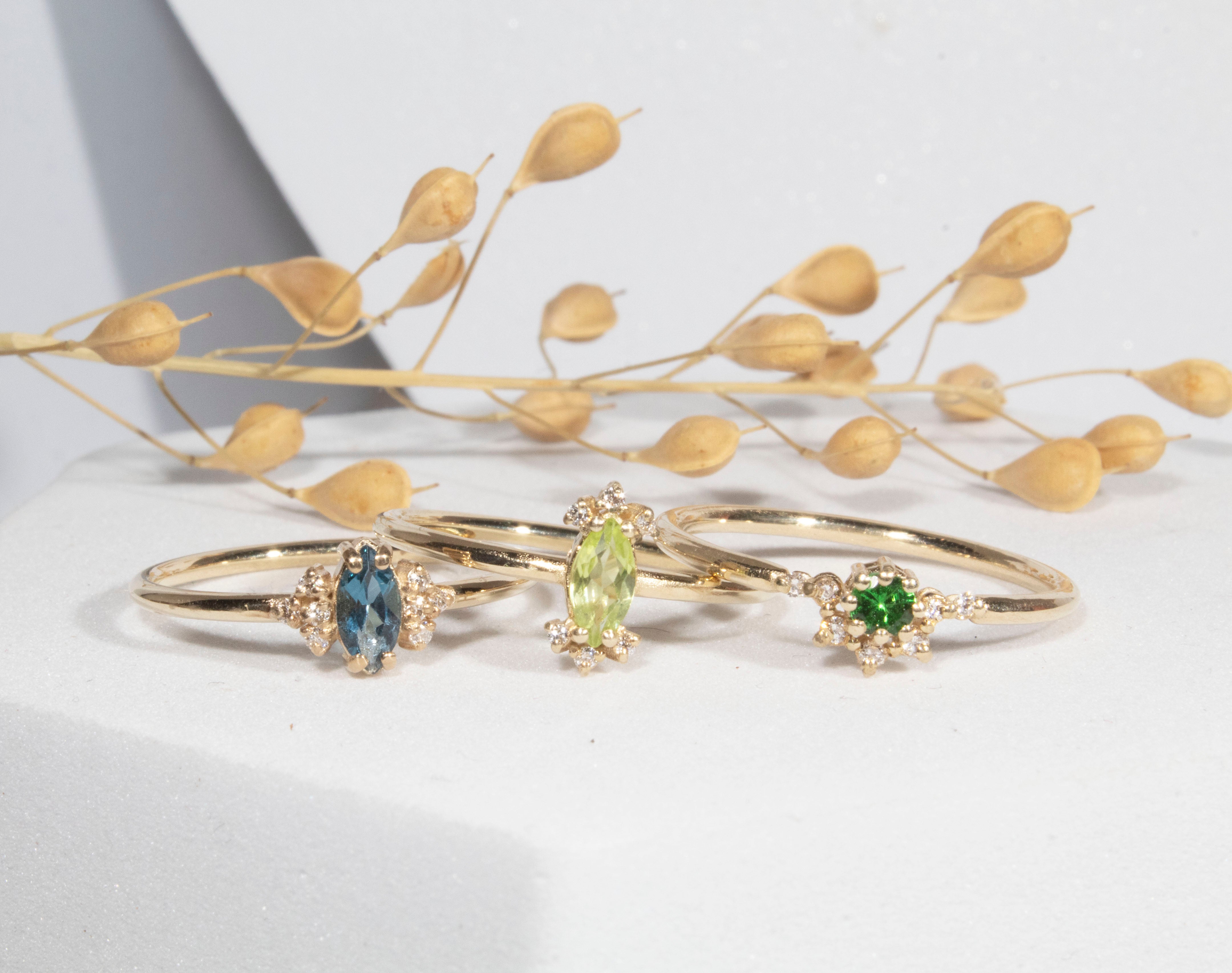 Tsavorite with Diamonds Solitaire Ring
