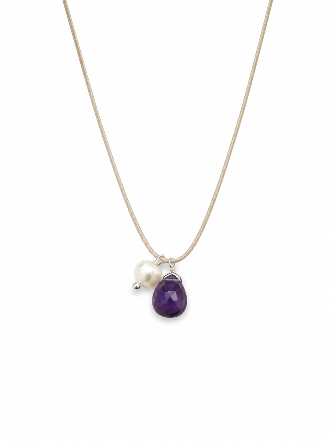 Aura Amethyst and Pearl Cord Necklace