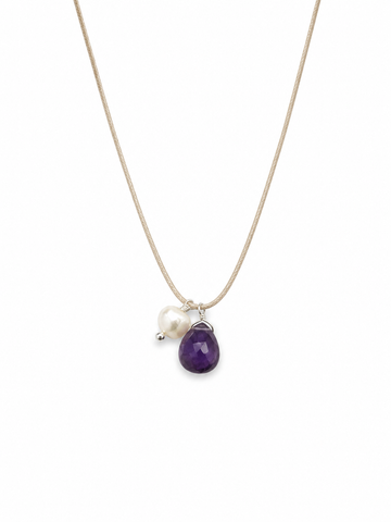Aura Amethyst and Pearl Cord Necklace