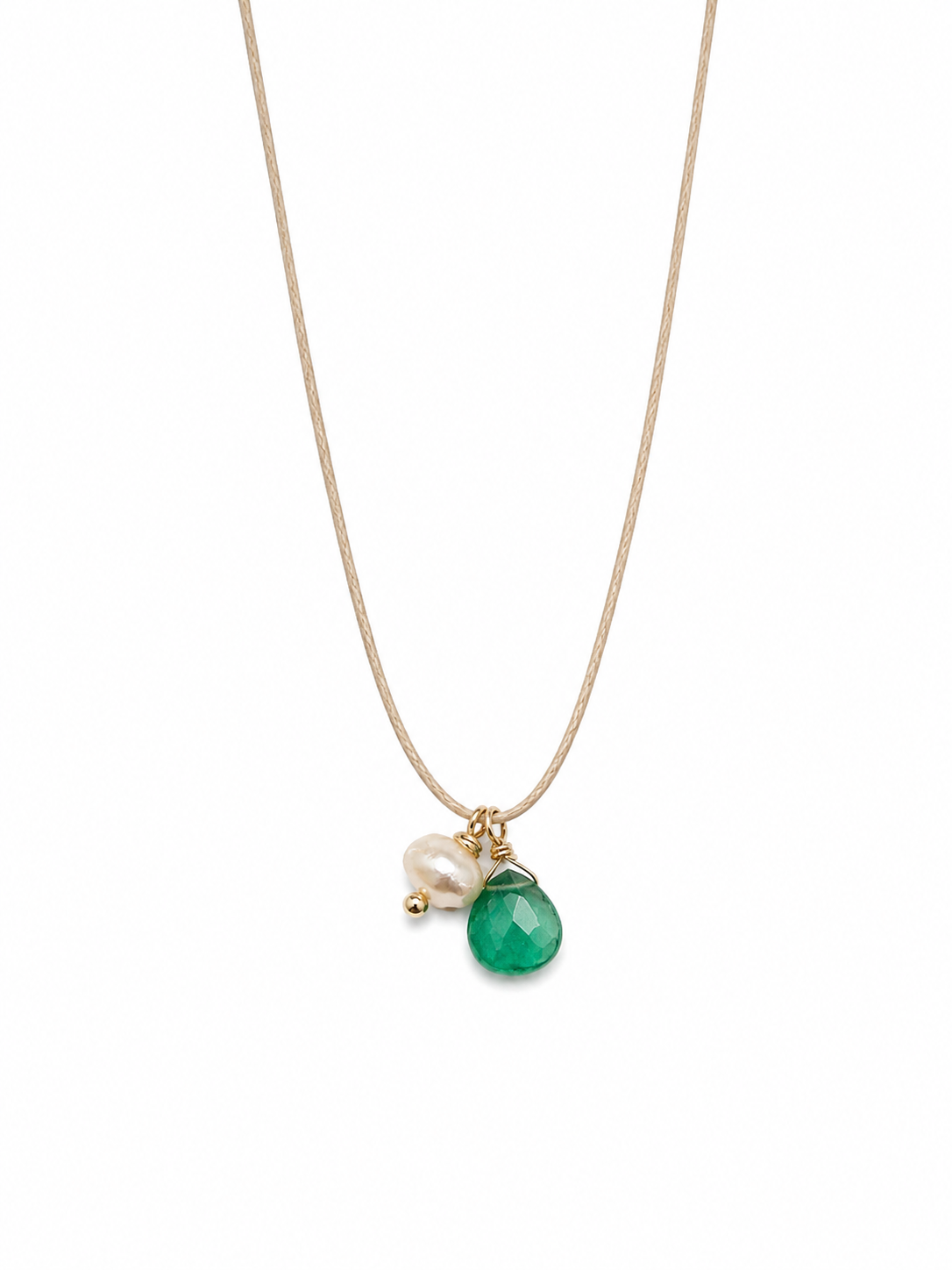 Aura Green Agate and Pearl Cord Necklace