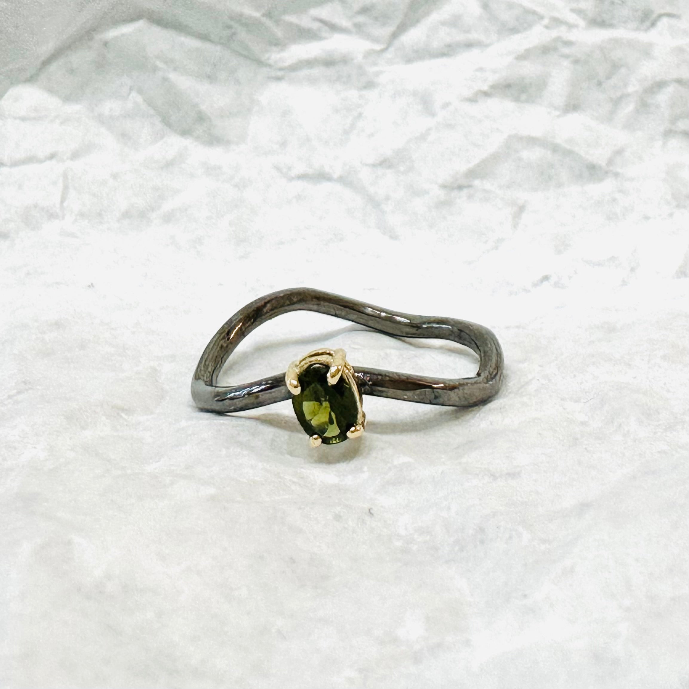 Solitaire Olive Green Oval Tourmaline Ring