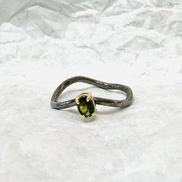 Solitaire Olive Green Oval Tourmaline Ring