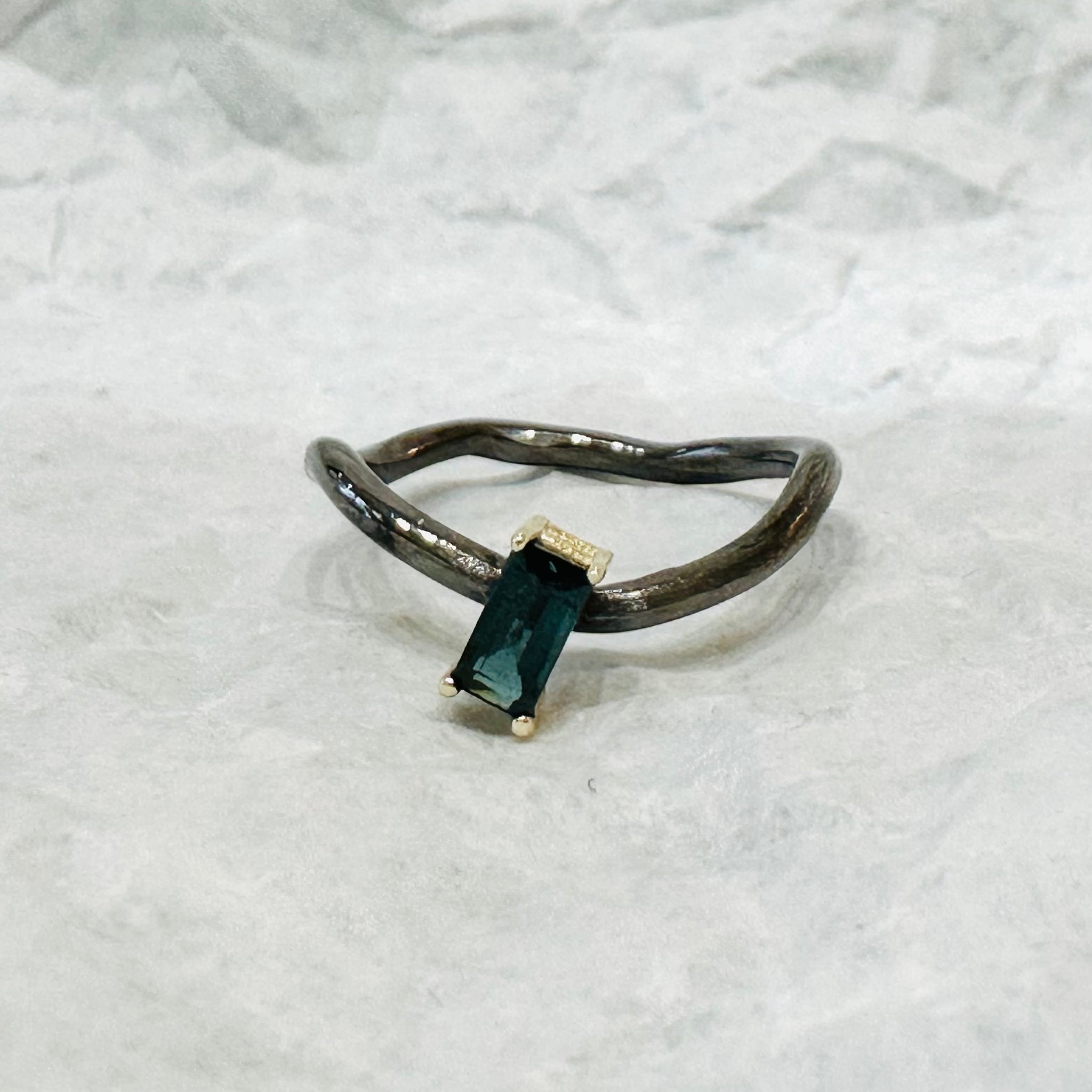 Solitaire Baguette Blue Tourmaline Ring