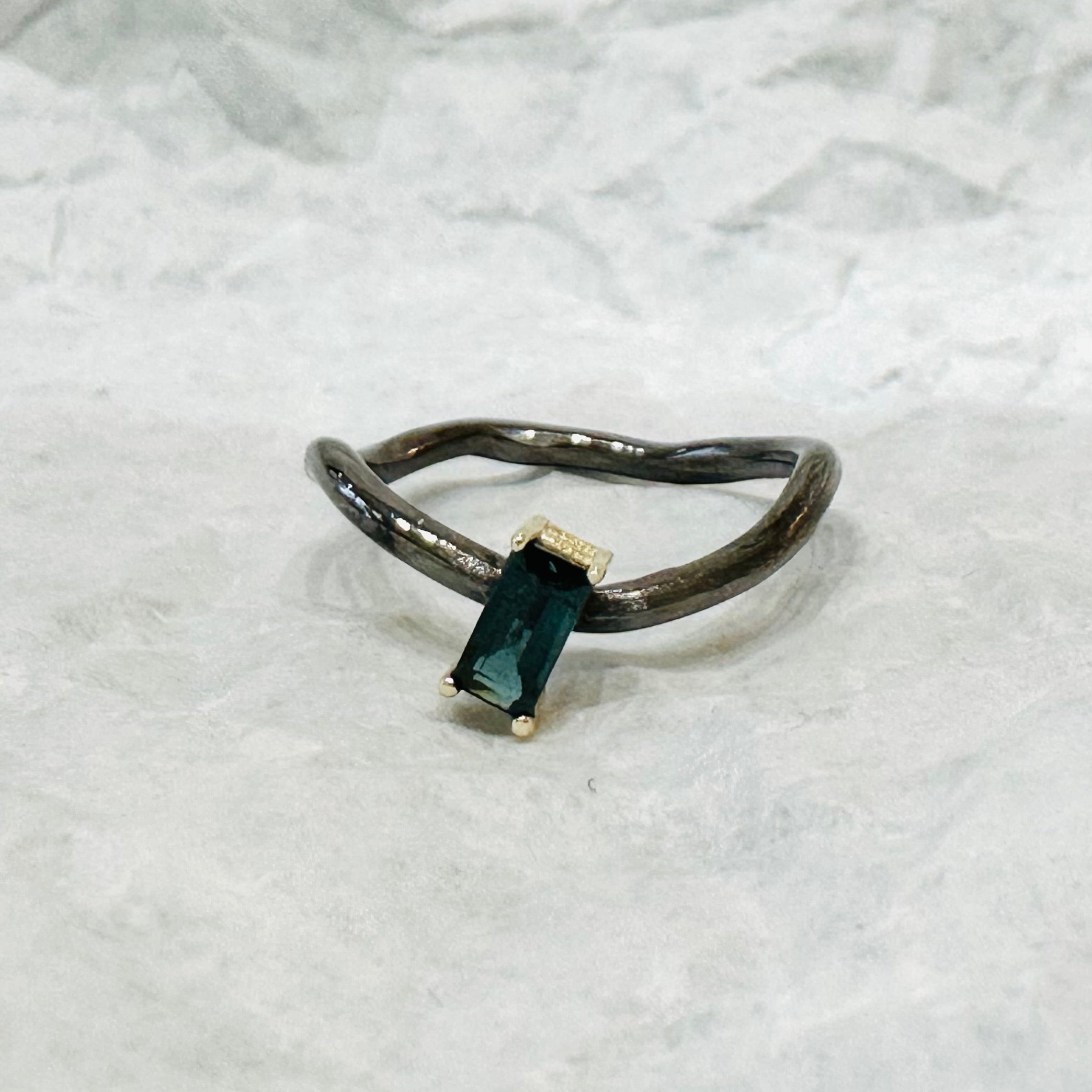 Solitaire Baguette Blue Tourmaline Ring