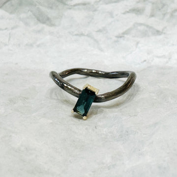 Solitaire Baguette Blue Tourmaline Ring