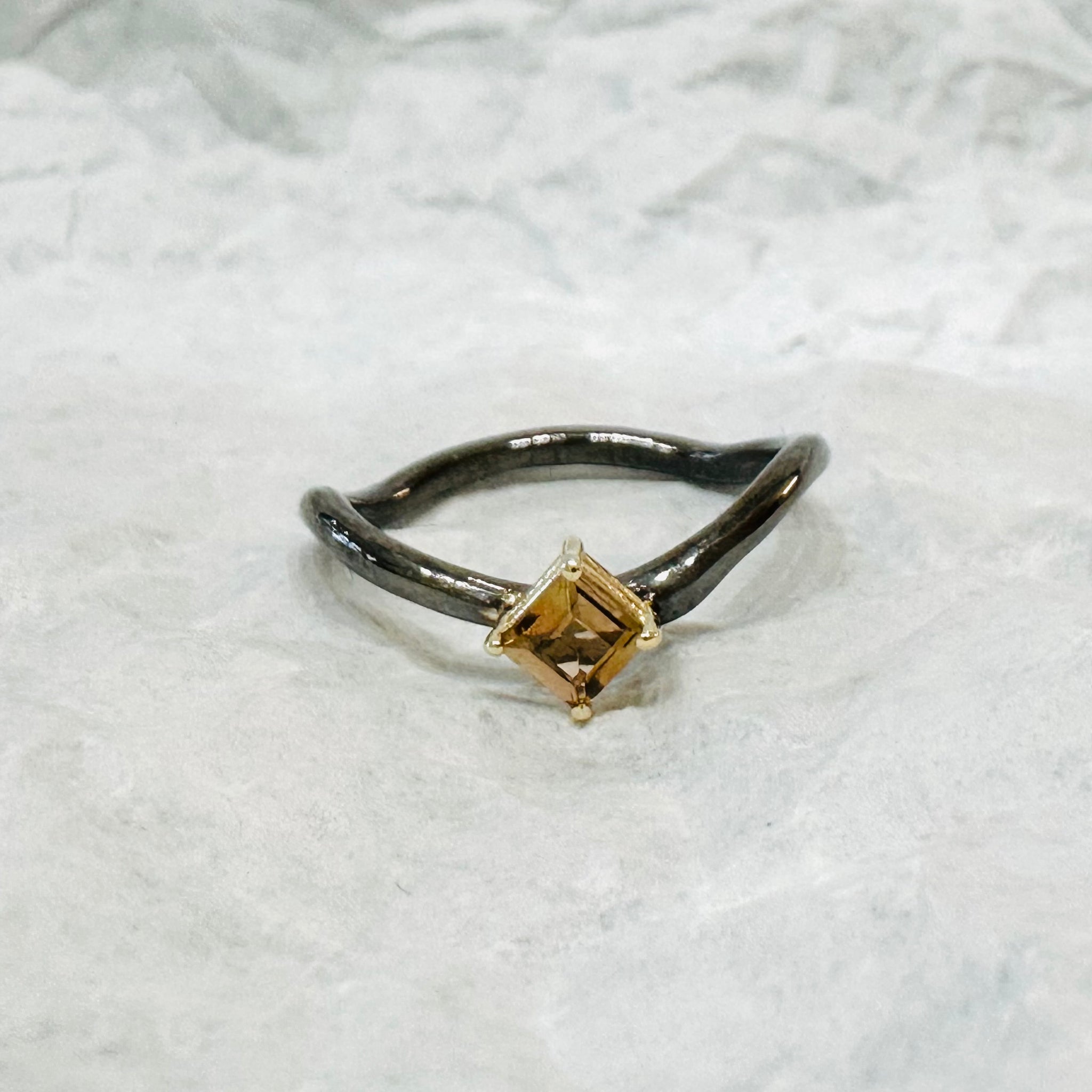 Solitaire Orange Square Tourmaline Ring
