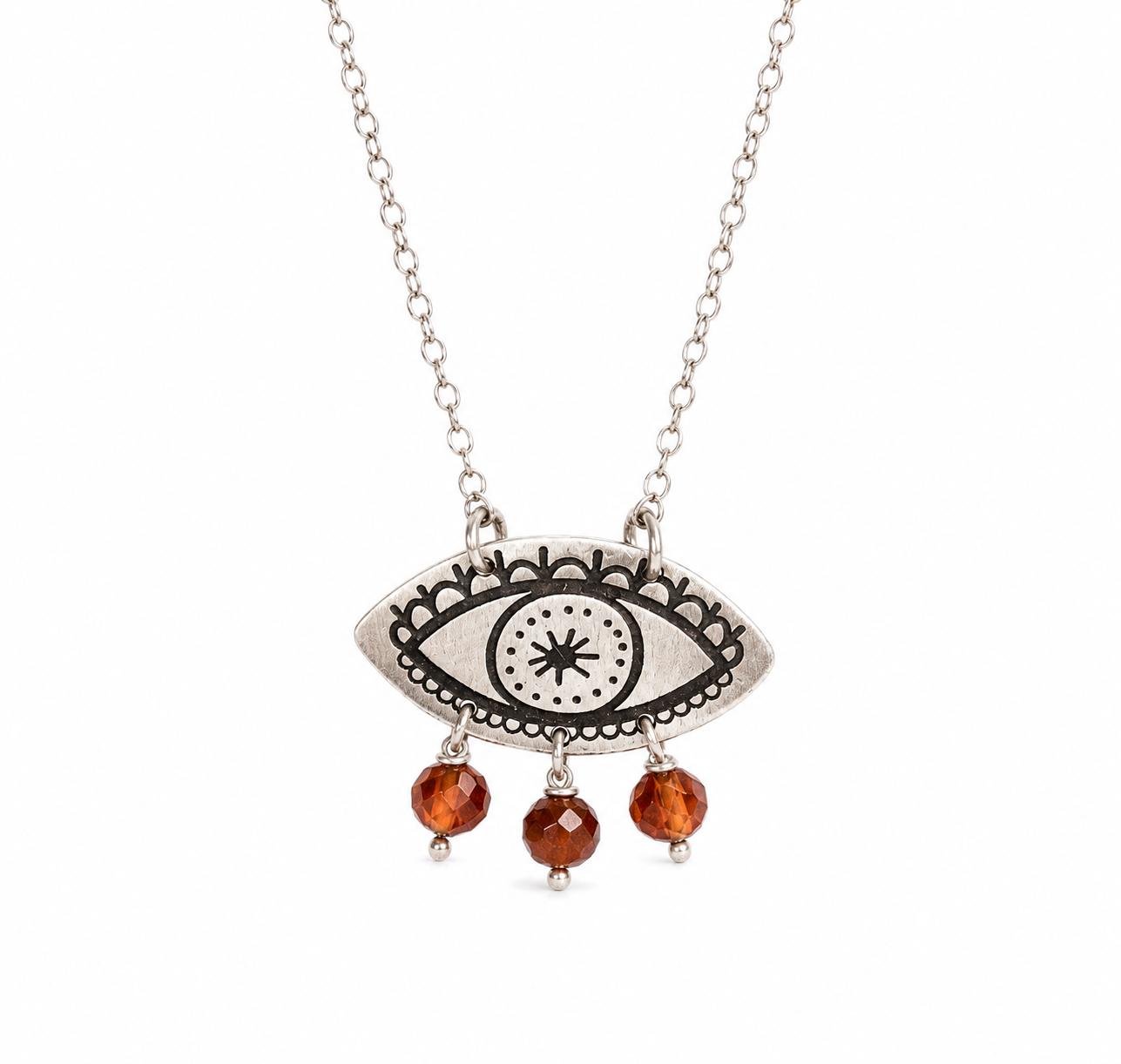 Fylaxto Evil-Eye Necklace with Garnet Spessartine Beads