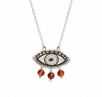 Fylaxto Evil-Eye Necklace with Garnet Spessartine Beads