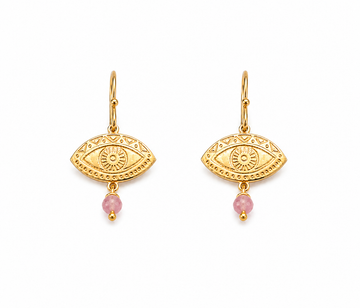 evil eye earrings with pink bead