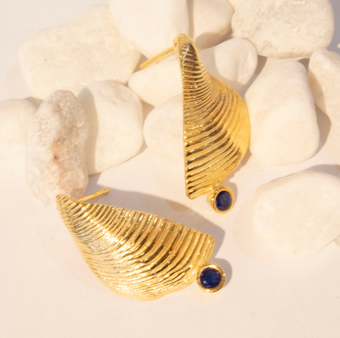Shell Big Half Scallop Blue Earrings